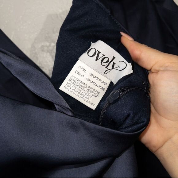 NWT Lovely x Dessy Collection Midnight Navy Twist Strap Slip Dress Size 16 - Picture 9 of 9